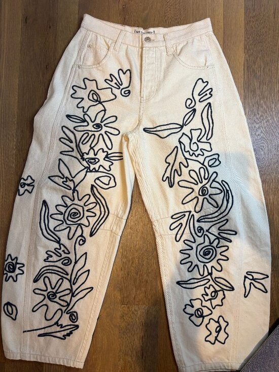 We The Free Denim - Free People "We the Free" Good Luck Soutache Barrel Jeans in Ivory